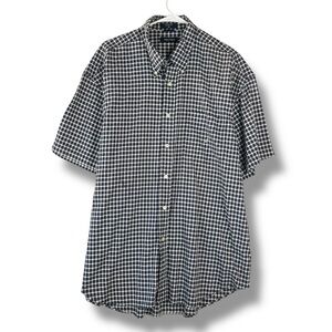 Nautica Shirt Mens XL X Large Blue White Plaid Short Sleeve Button Down